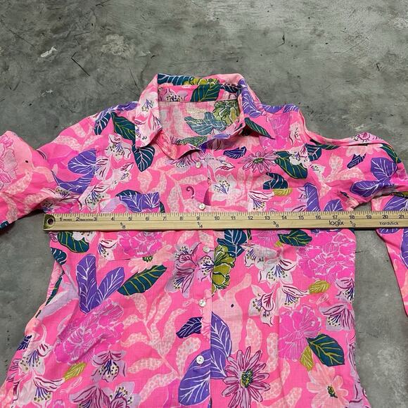 Lilly Pulitzer Sea View Linen Button Down Top in Multi Dive Bar XS - Picture 3 of 6